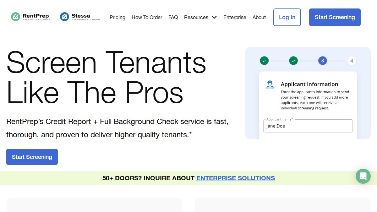 Screenshot of rentprep.com interface