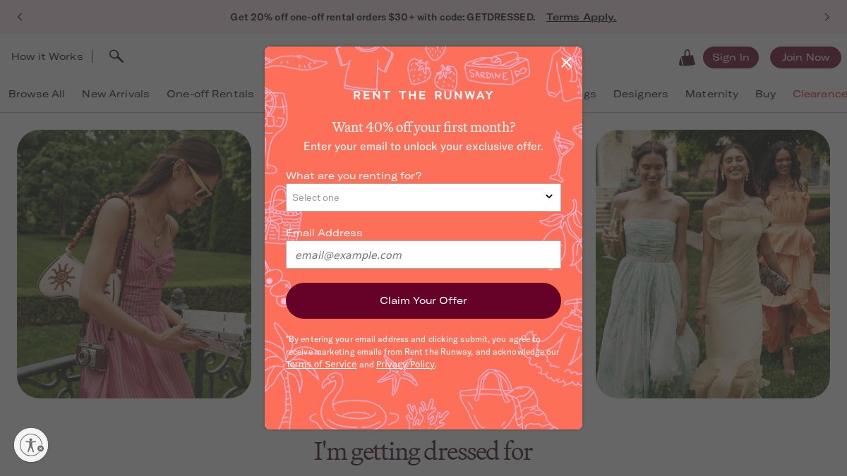 Screenshot of renttherunway.com interface