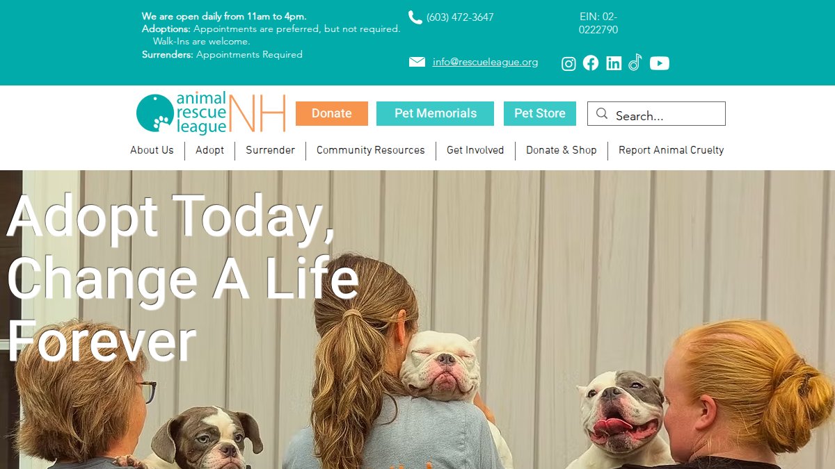 Screenshot of rescueleague.org interface