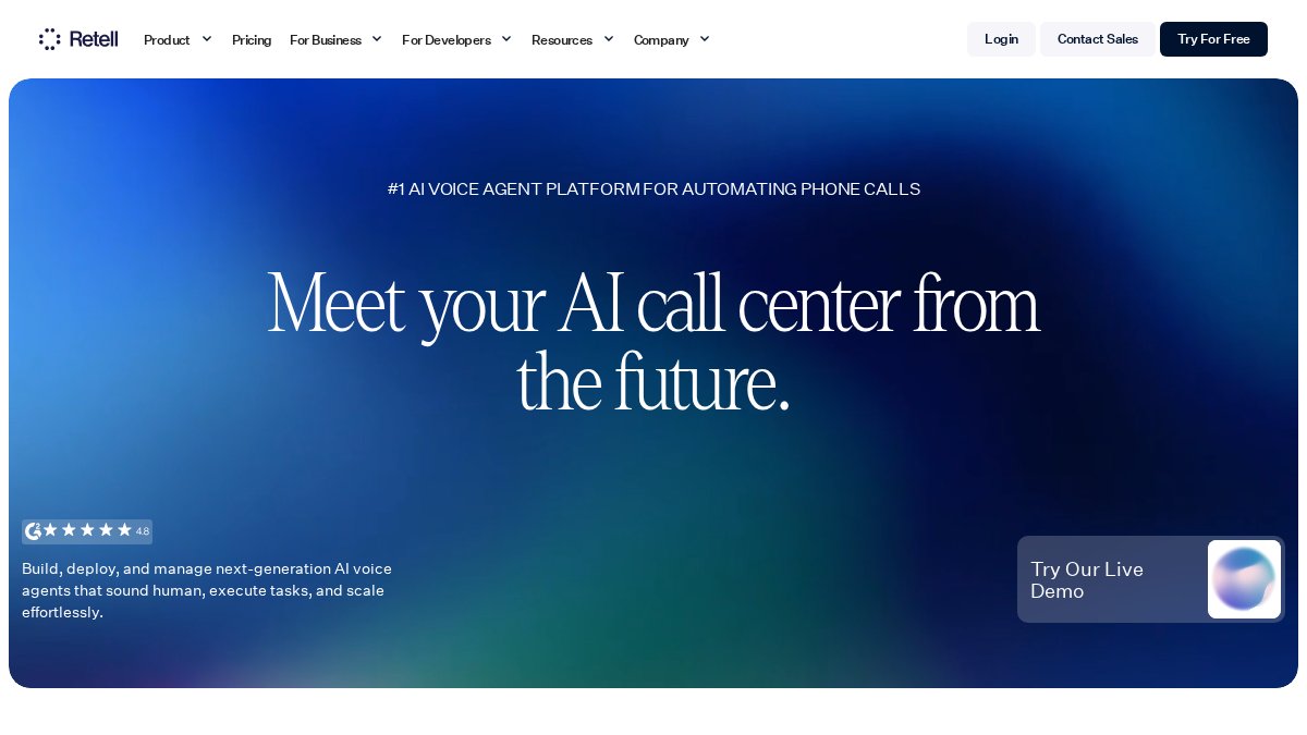 Screenshot of retellai.com interface