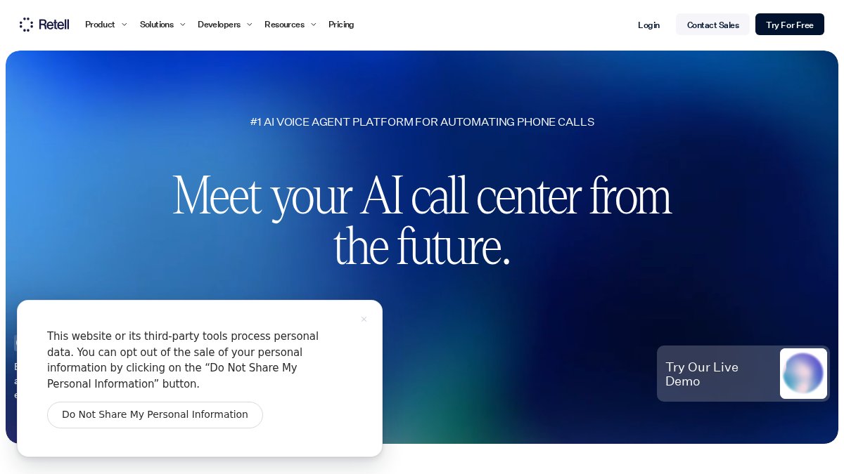 Screenshot of retellai.com interface