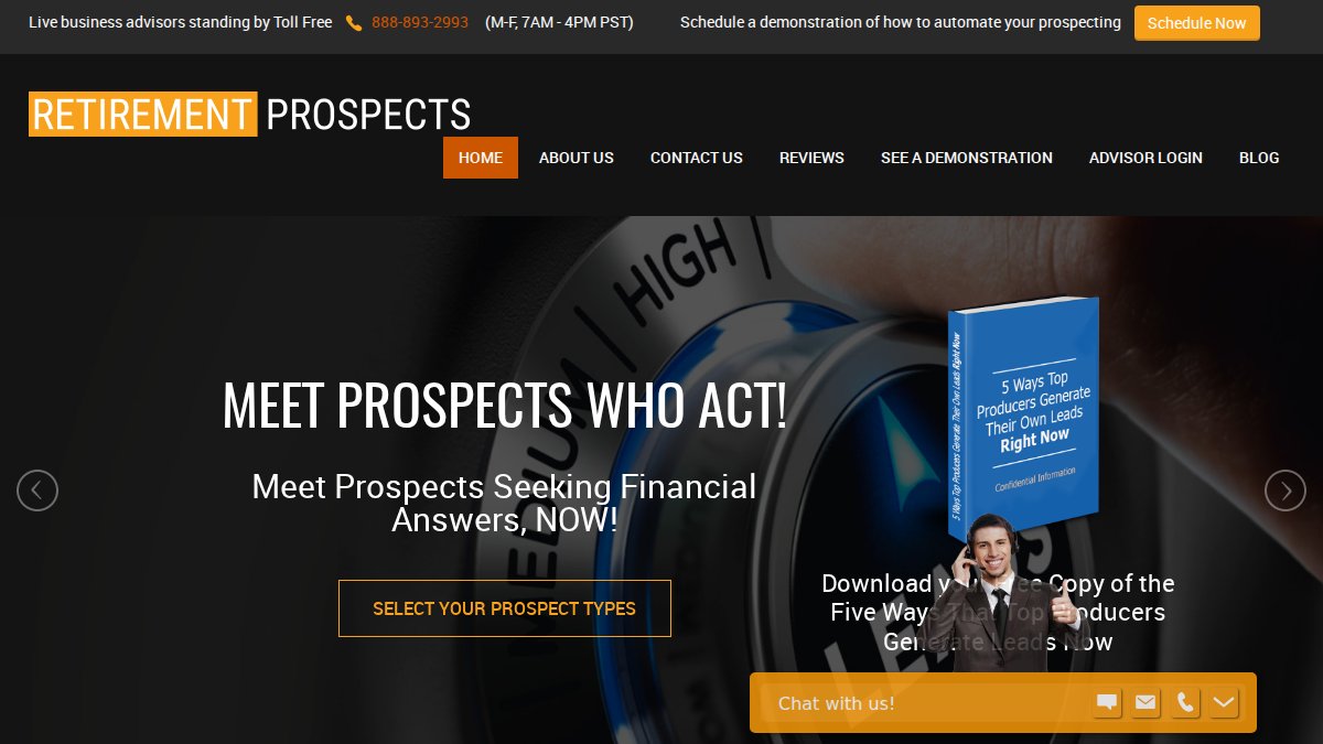 Screenshot of retirementprospects.com interface