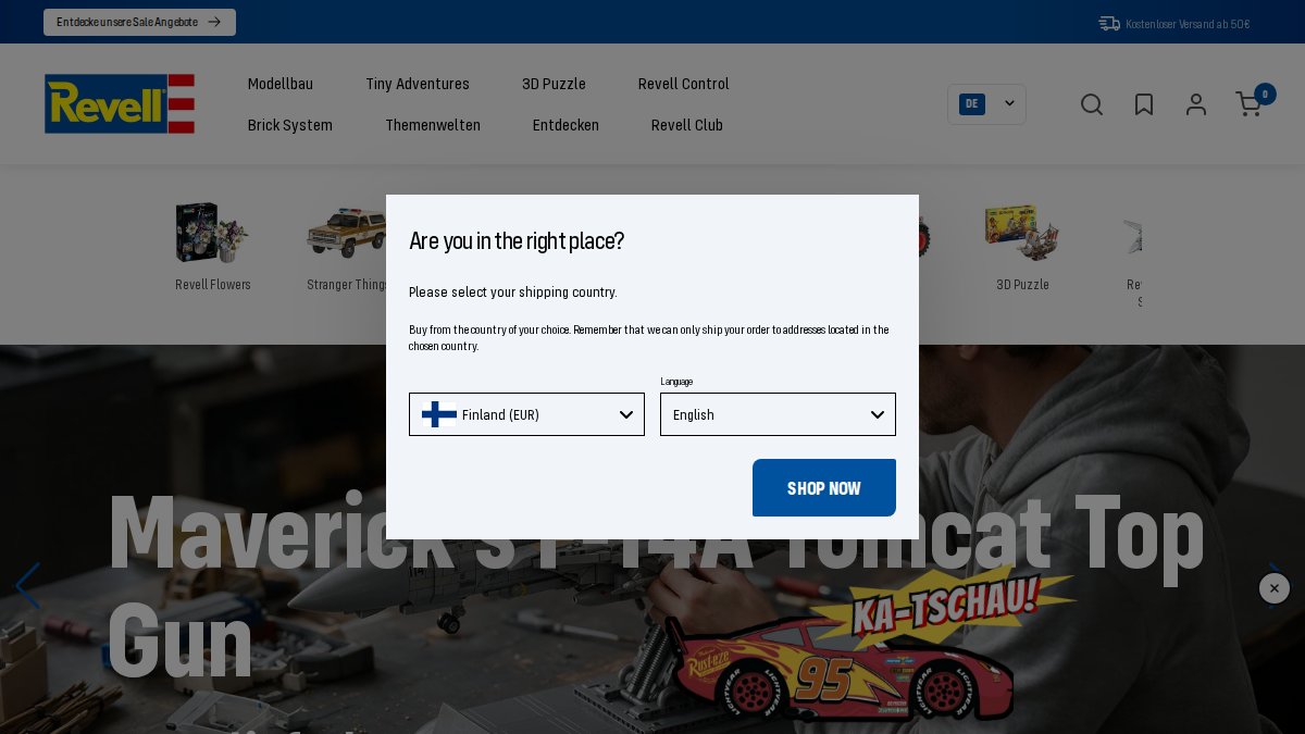 Screenshot of revell.com interface