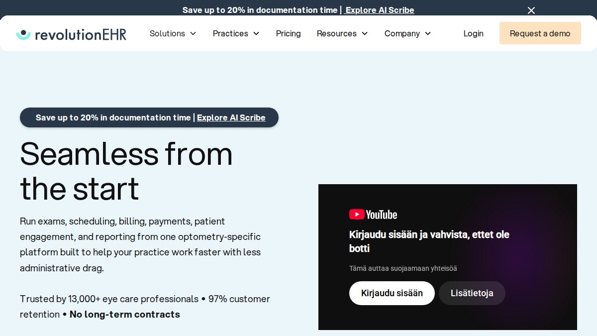 Screenshot of revolutionehr.com interface