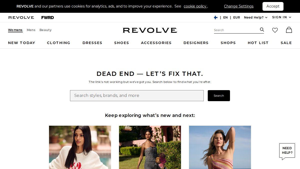 Screenshot of Womens Designer Gowns page on revolve.com