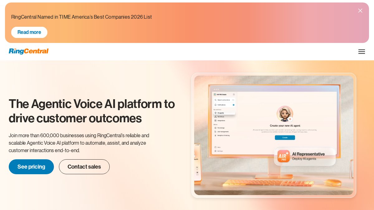 Screenshot of ringcentral.com interface