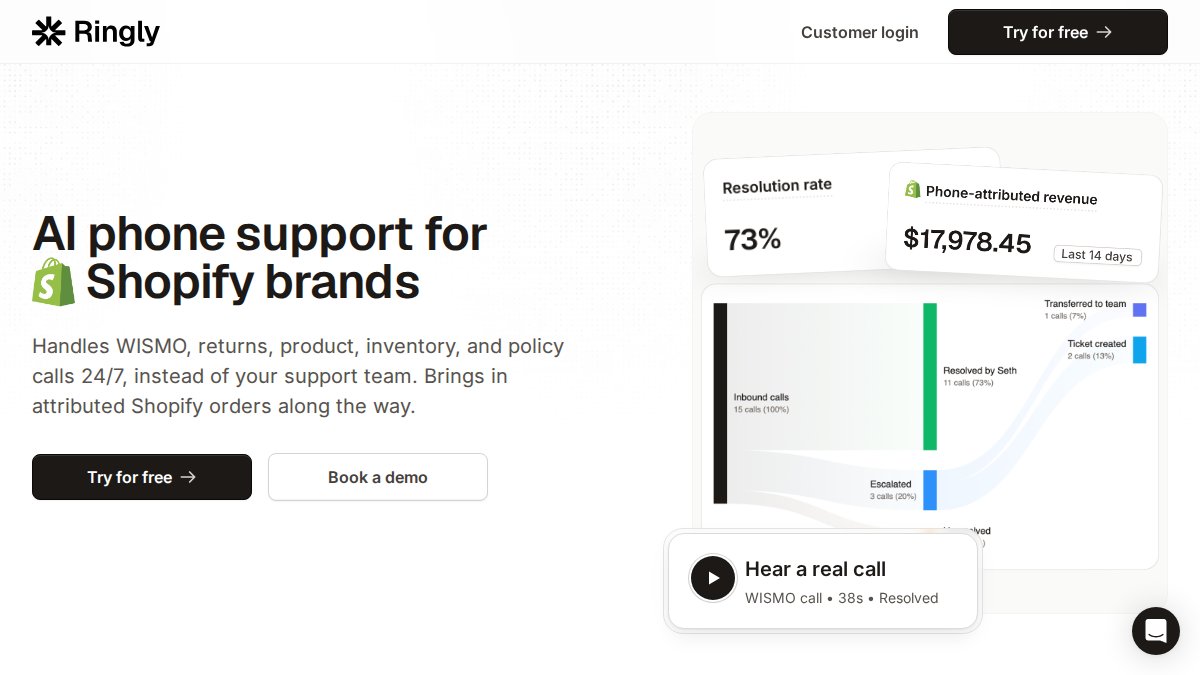 Screenshot of ringly.io interface