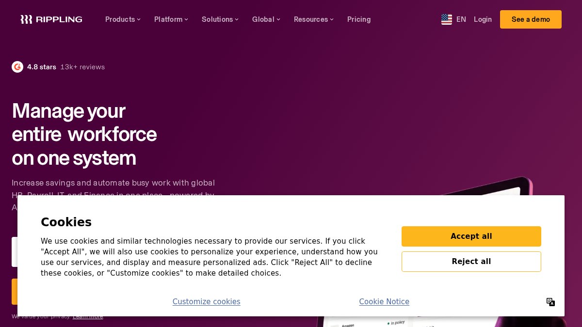 Screenshot of rippling.com interface
