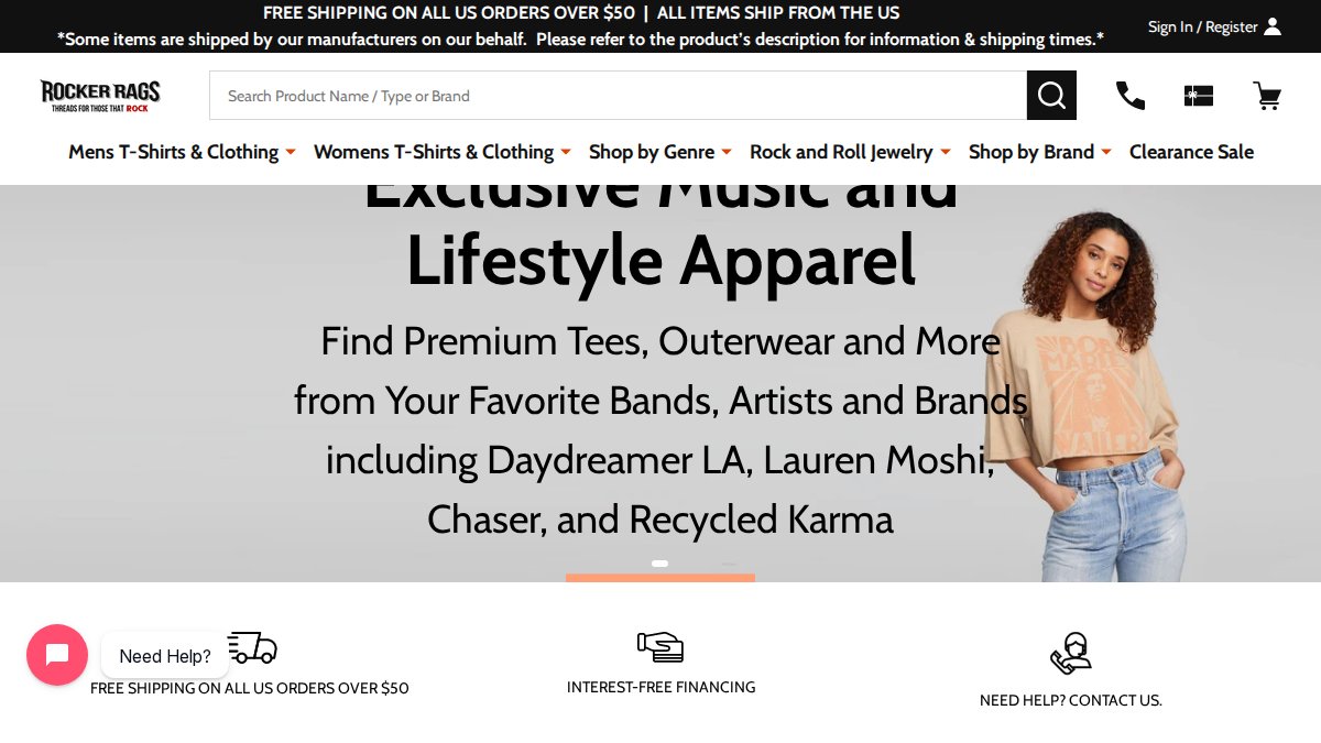 Screenshot of rockerrags.com interface