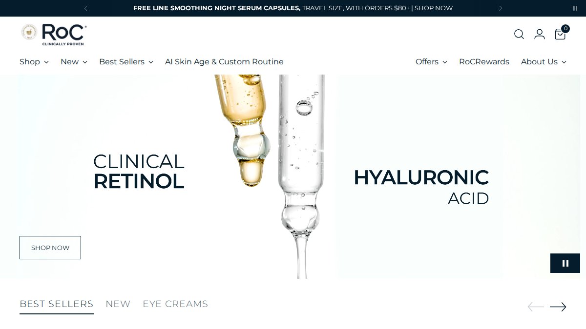 Screenshot of rocskincare.com interface