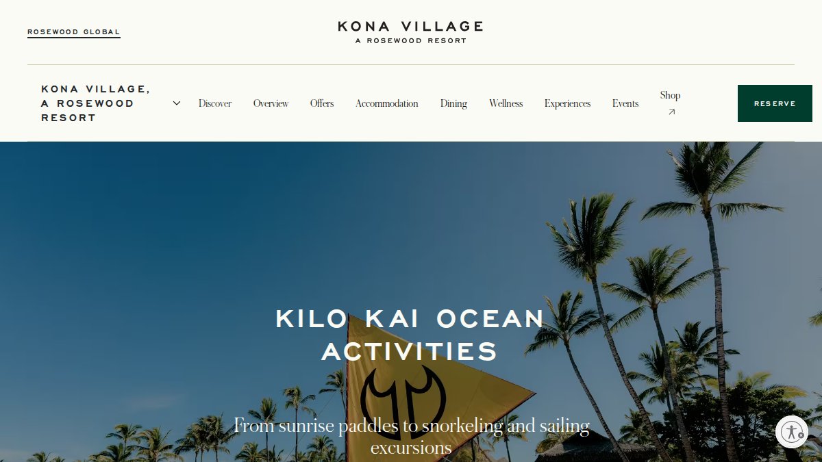 Screenshot of Kona Village page on rosewoodhotels.com