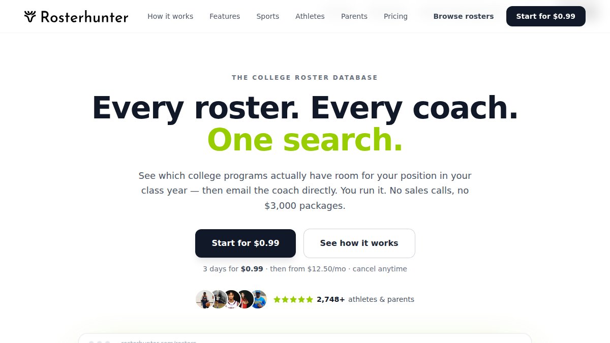 Screenshot of rosterhunter.com interface