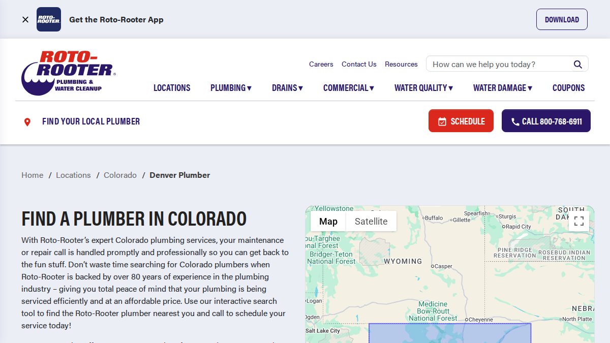 Screenshot of Denver Plumber page on rotorooter.com