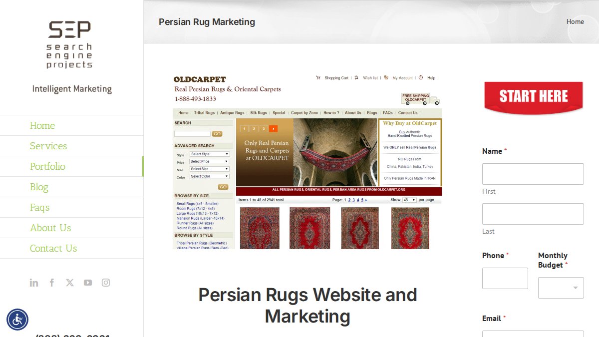 Screenshot of rugmaster.com interface