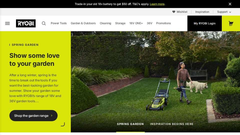Screenshot of ryobi.com.au interface