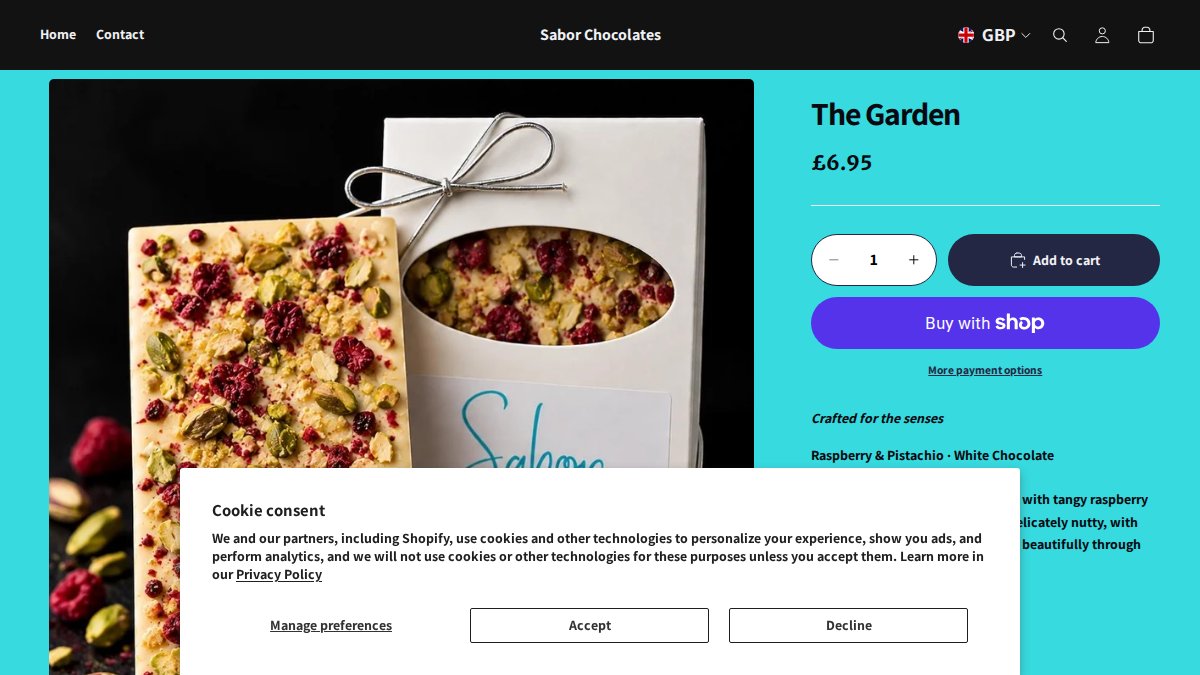 Screenshot of The Garden page on saborchocolates.myshopify.com