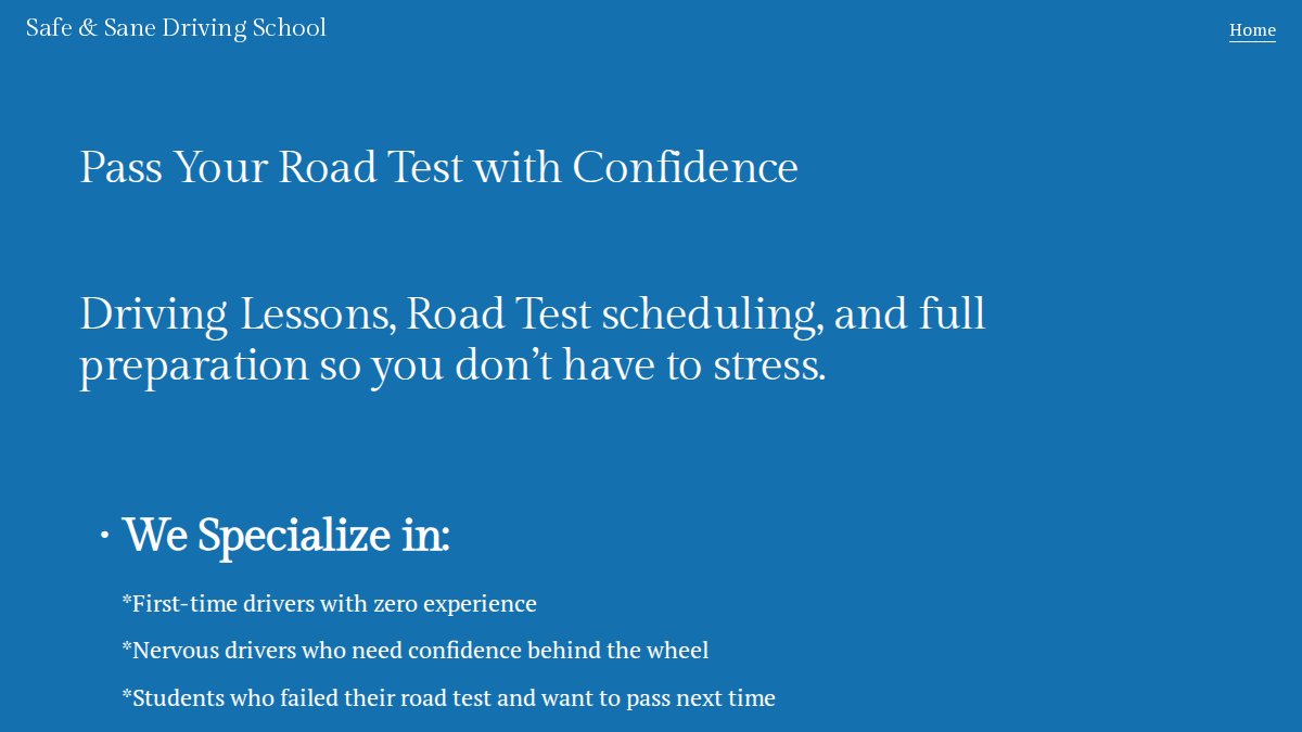 Screenshot of safesanedrivingschool.com interface
