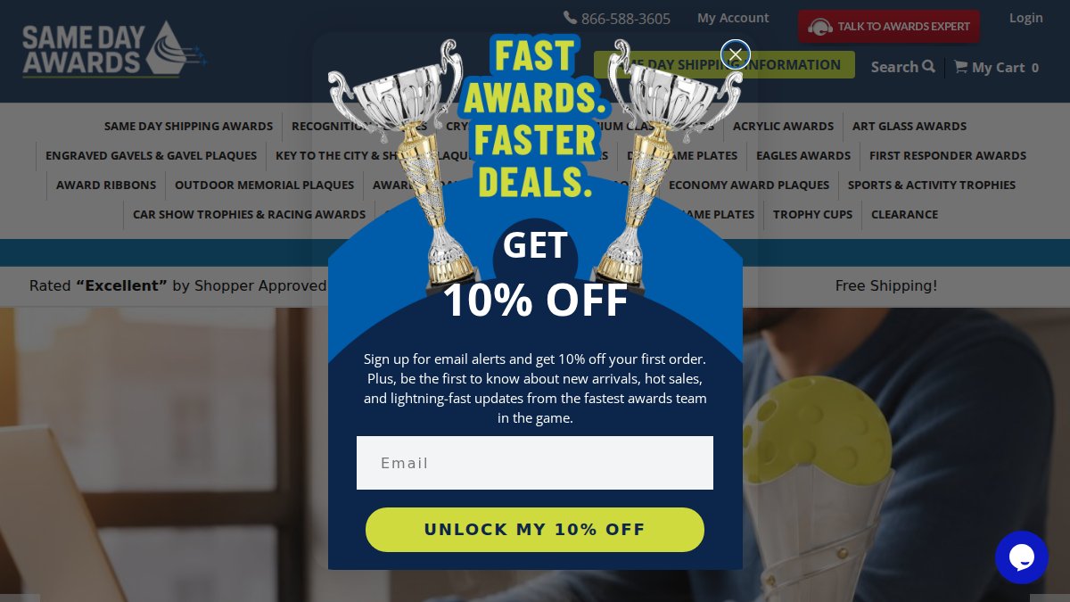 Screenshot of samedayawards.com interface