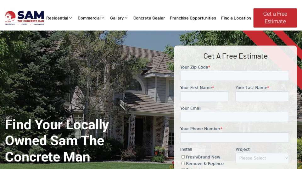 Screenshot of samtheconcreteman.com interface