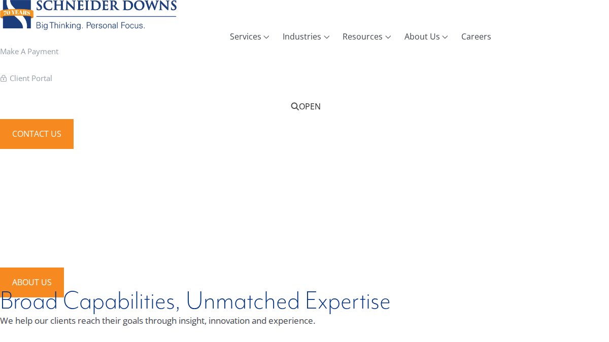 Screenshot of schneiderdowns.com interface