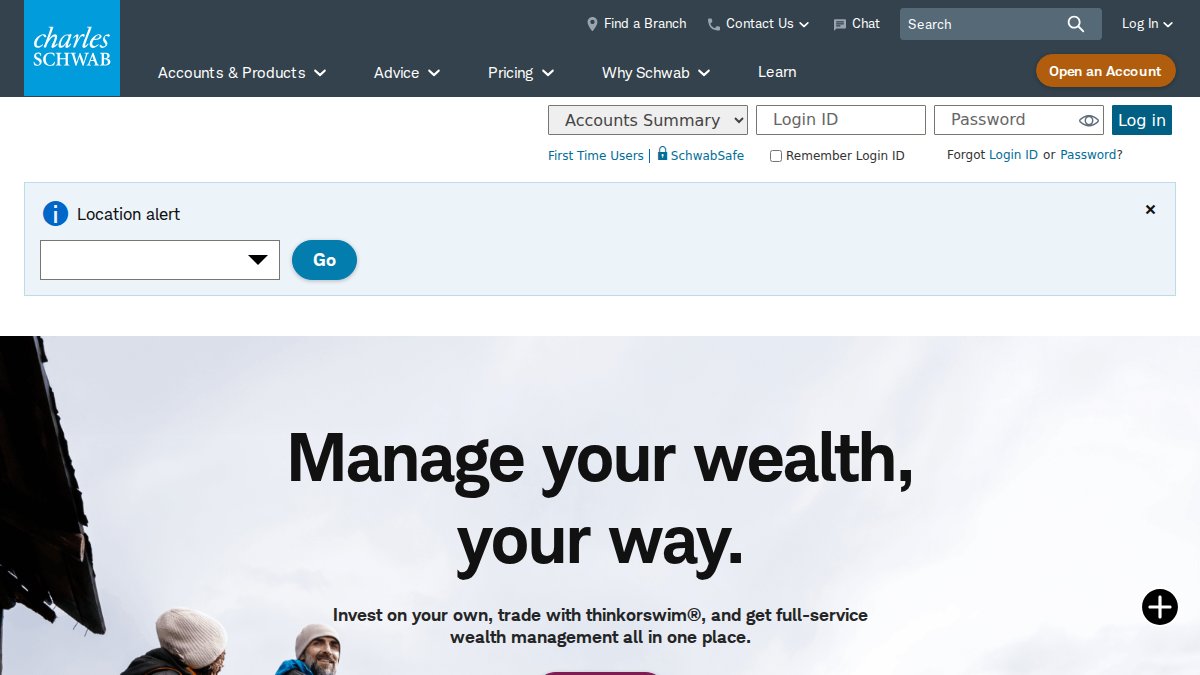 Screenshot of schwab.com interface