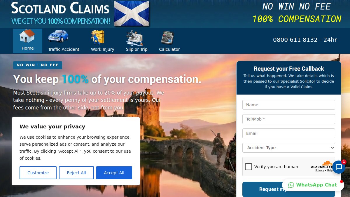 Screenshot of scotlandclaims.co.uk interface