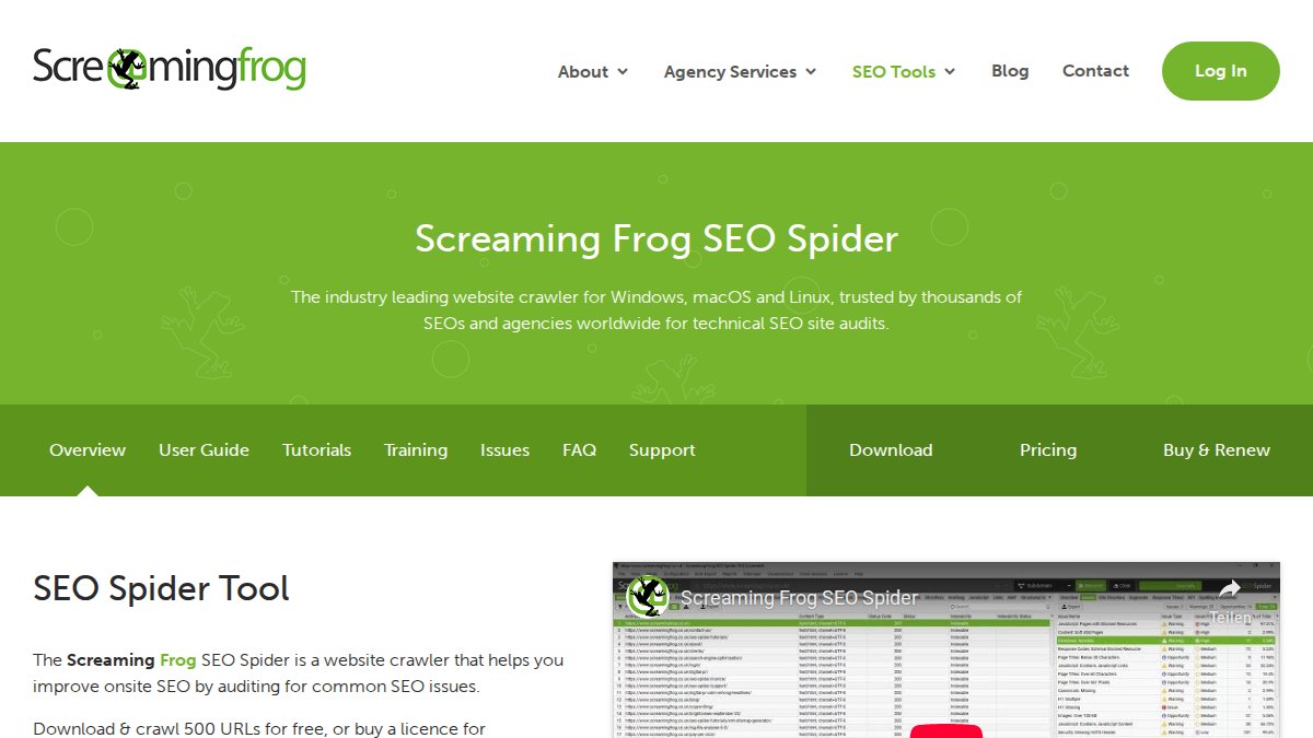 Screenshot of Seo Spider page on screamingfrog.co.uk