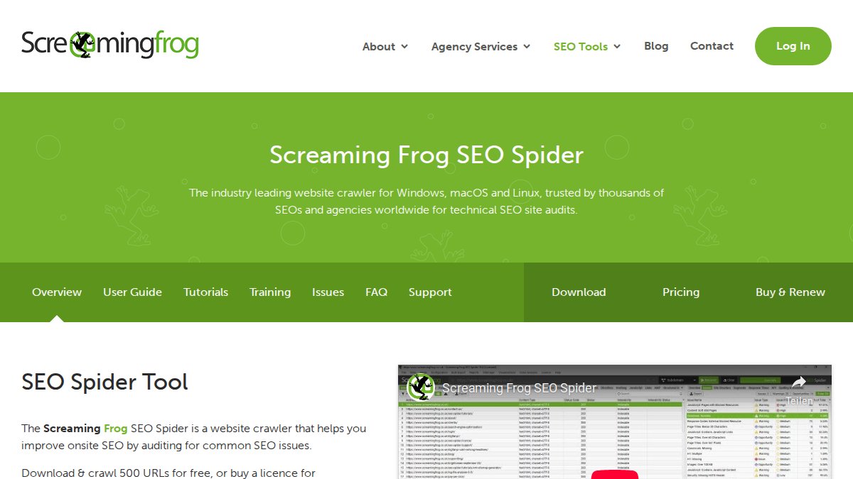Screenshot of Seo Spider page on screamingfrog.co.uk