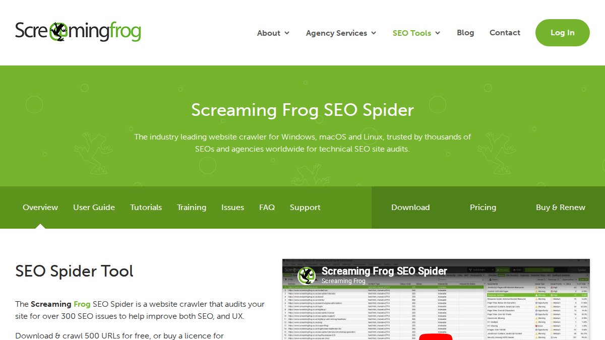 Screenshot of Seo Spider page on screamingfrog.co.uk