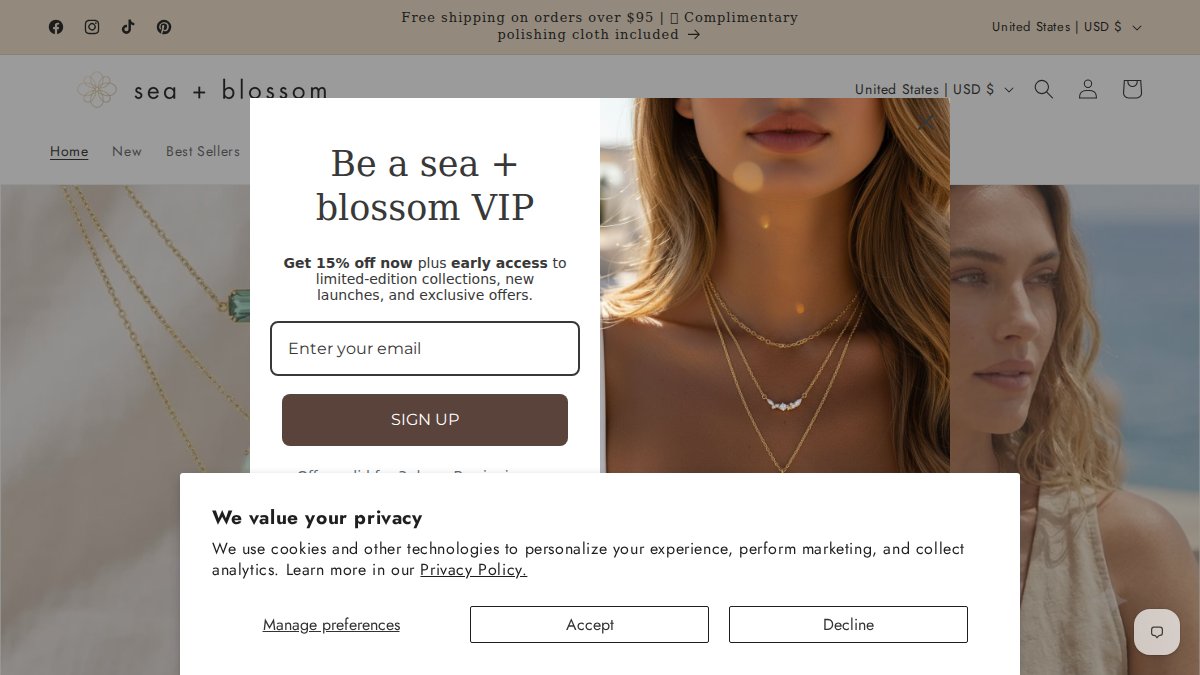 Screenshot of seaandblossom.com interface