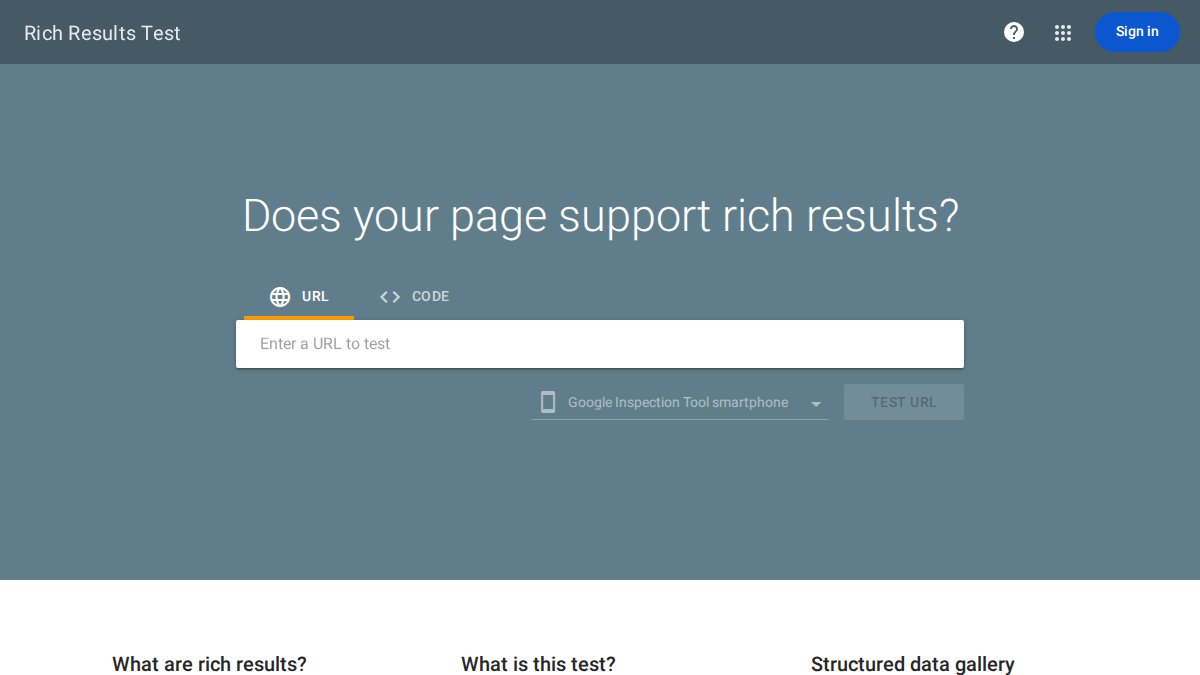 Screenshot of Rich Results page on search.google.com