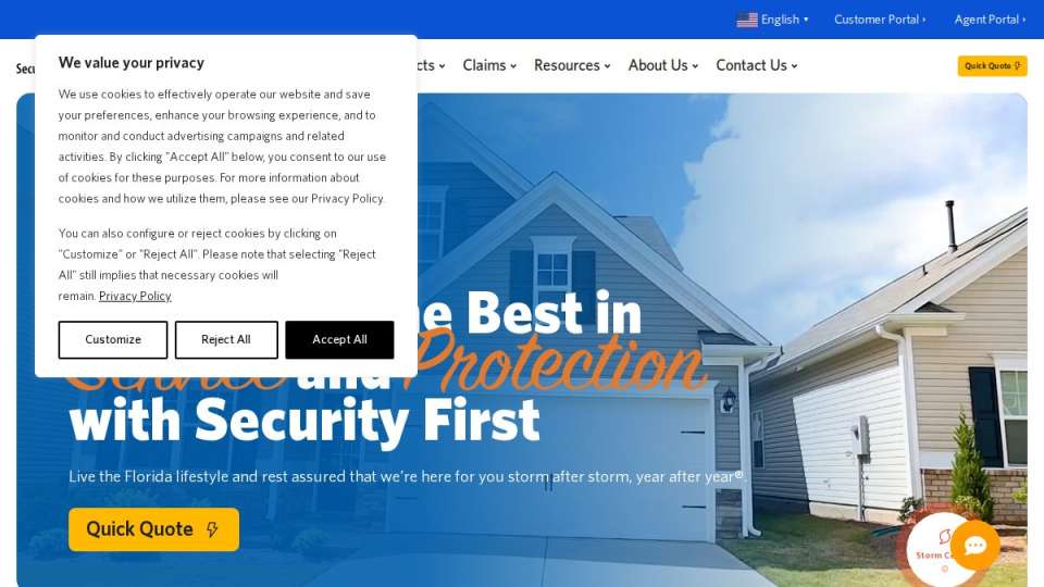 Screenshot of securityfirstflorida.com interface