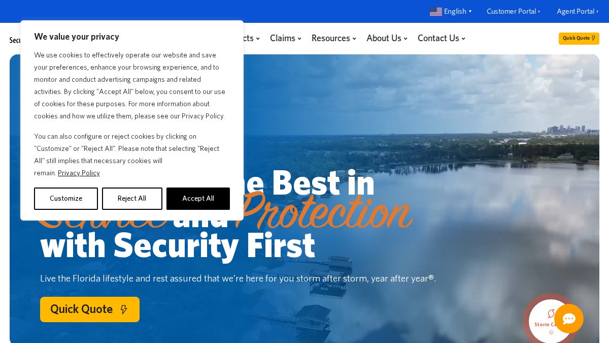 Screenshot of securityfirstflorida.com interface