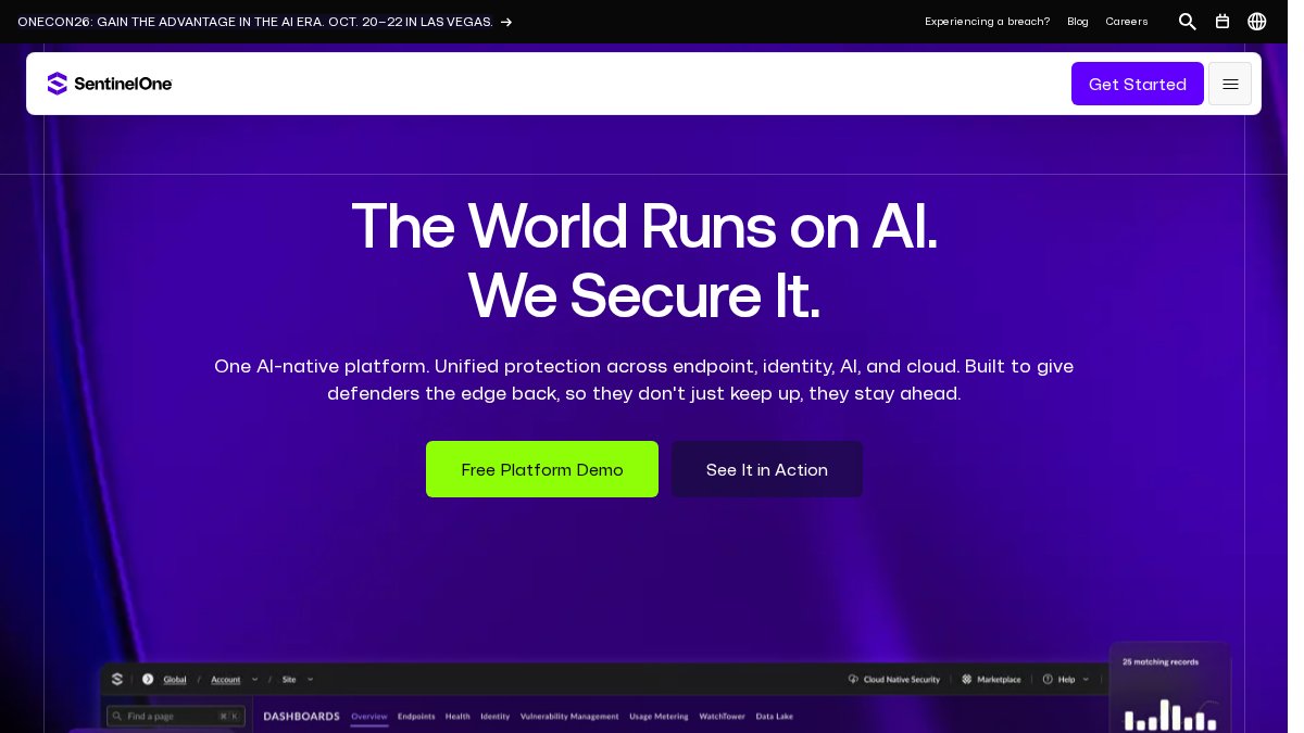 Screenshot of sentinelone.com interface