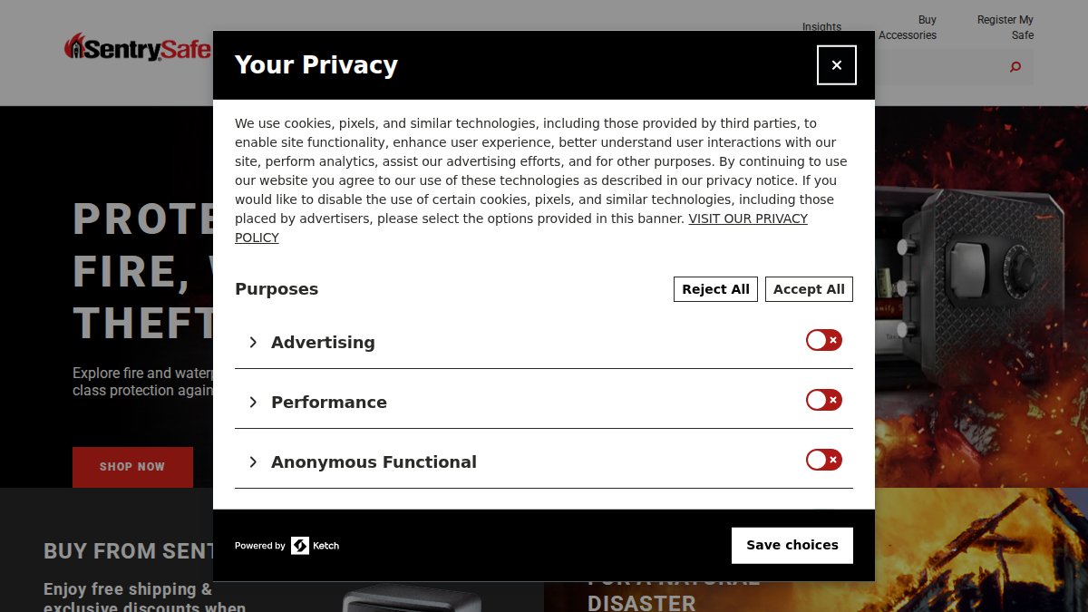 Screenshot of sentrysafe.com interface