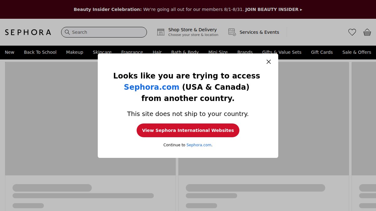 Screenshot of sephora.com interface