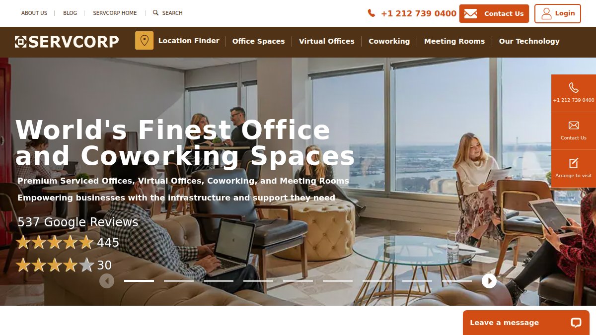 Screenshot of servcorp.com interface