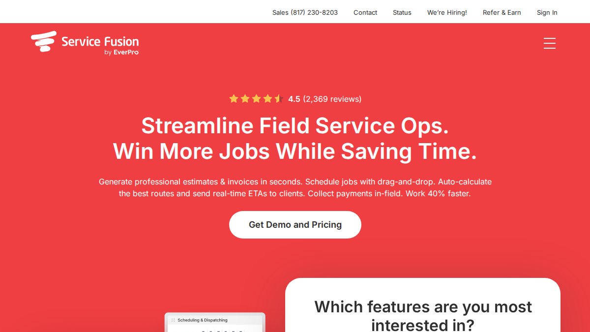 Screenshot of servicefusion.com interface