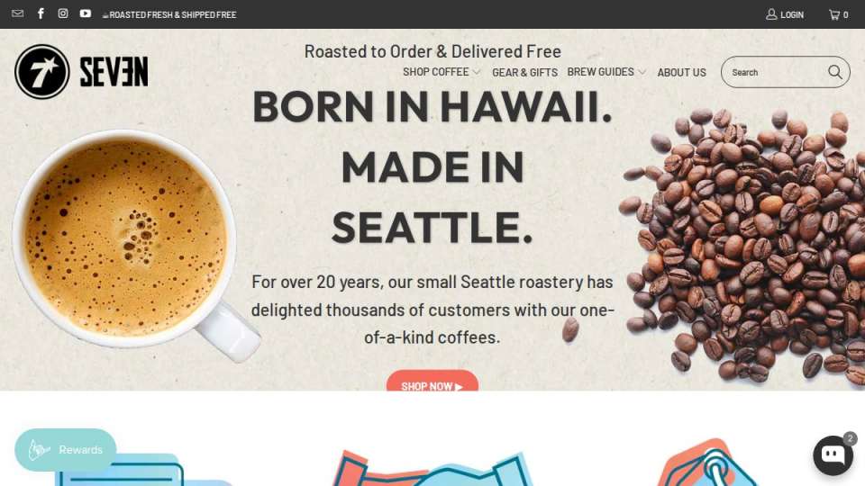 Screenshot of sevencoffeeroasters.com interface