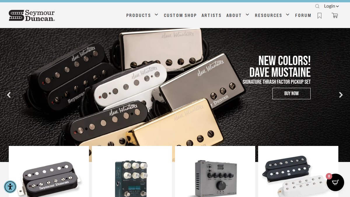Screenshot of seymourduncan.com interface