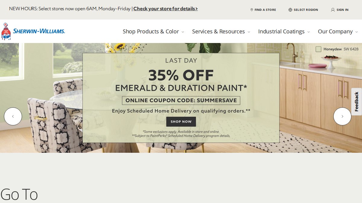 Screenshot of sherwin-williams.com interface