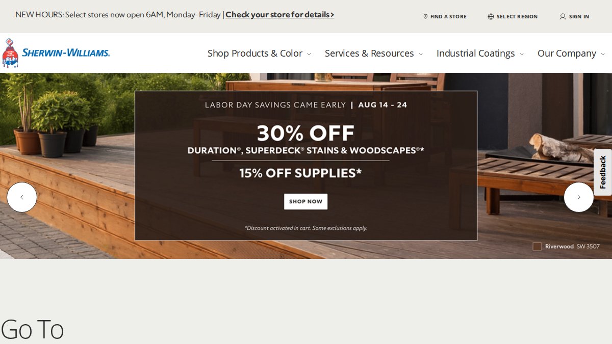 Screenshot of sherwin-williams.com interface