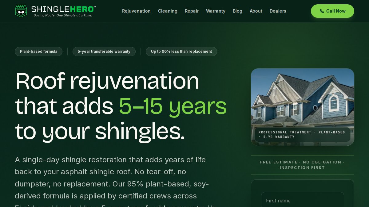 Screenshot of shinglehero.com interface