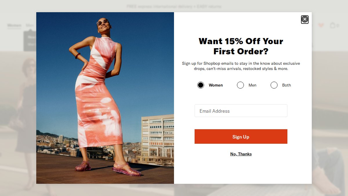 Screenshot of shopbop.com interface