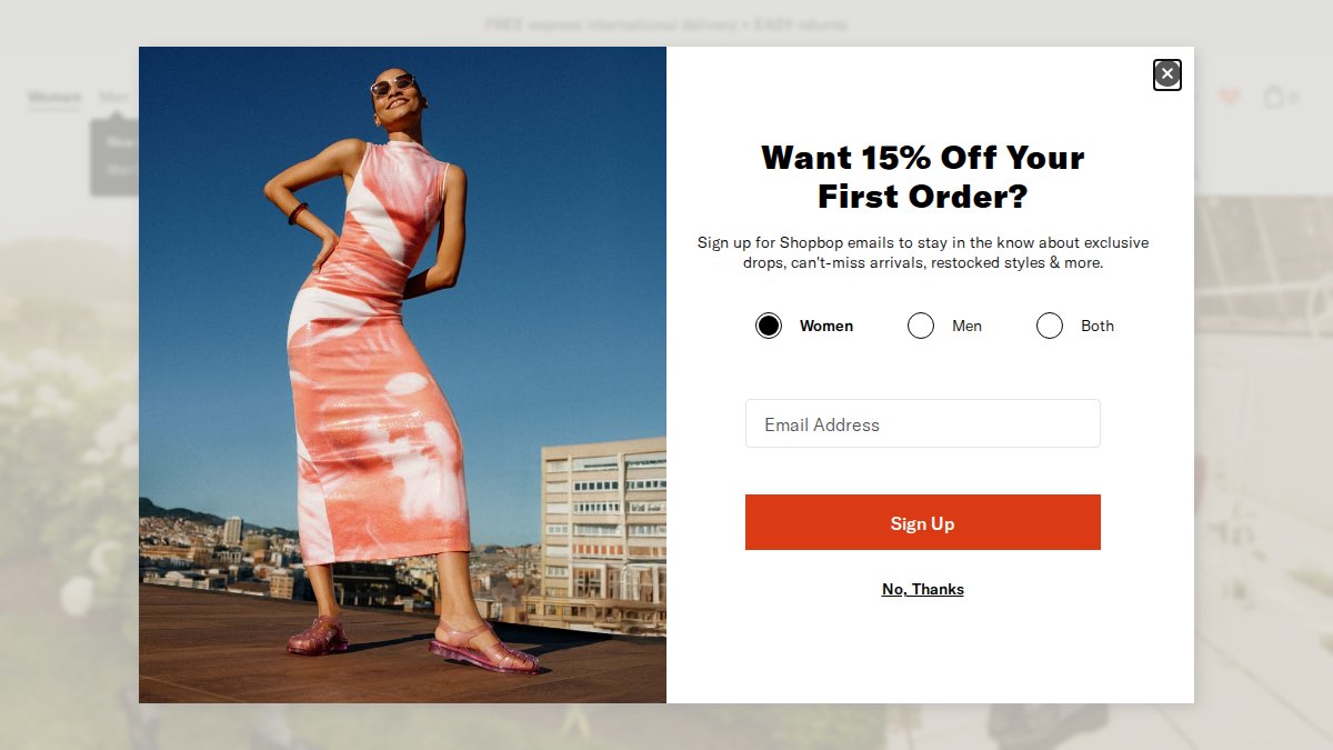Screenshot of shopbop.com interface
