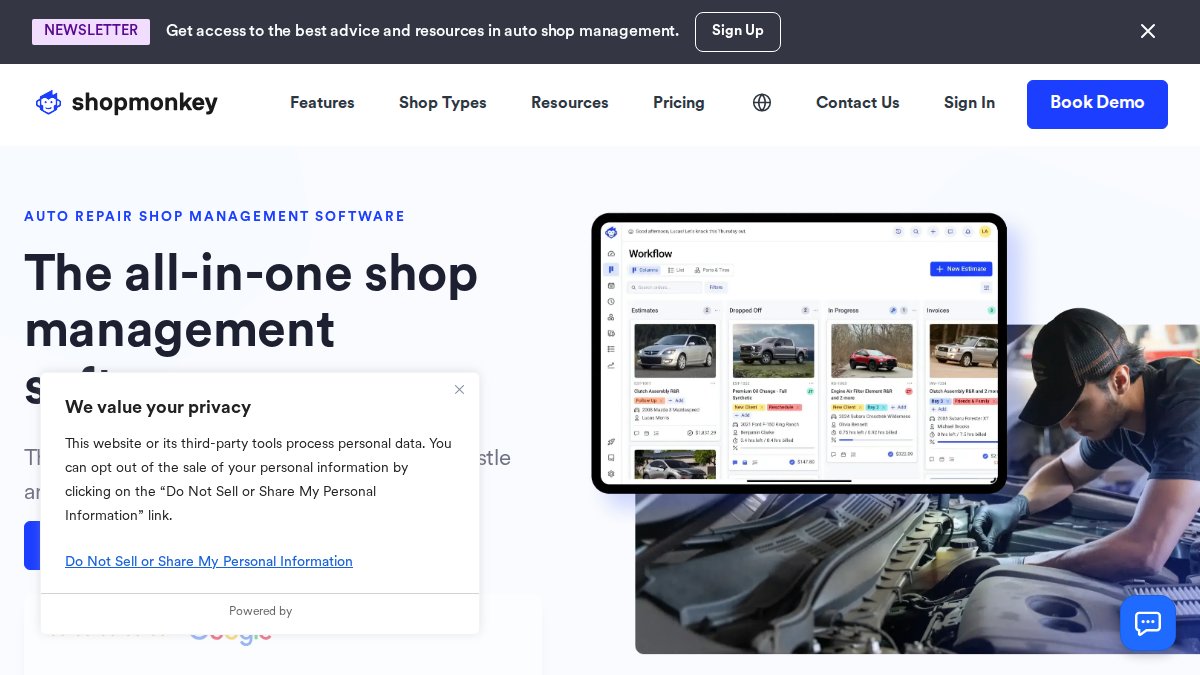 Screenshot of shopmonkey.io interface
