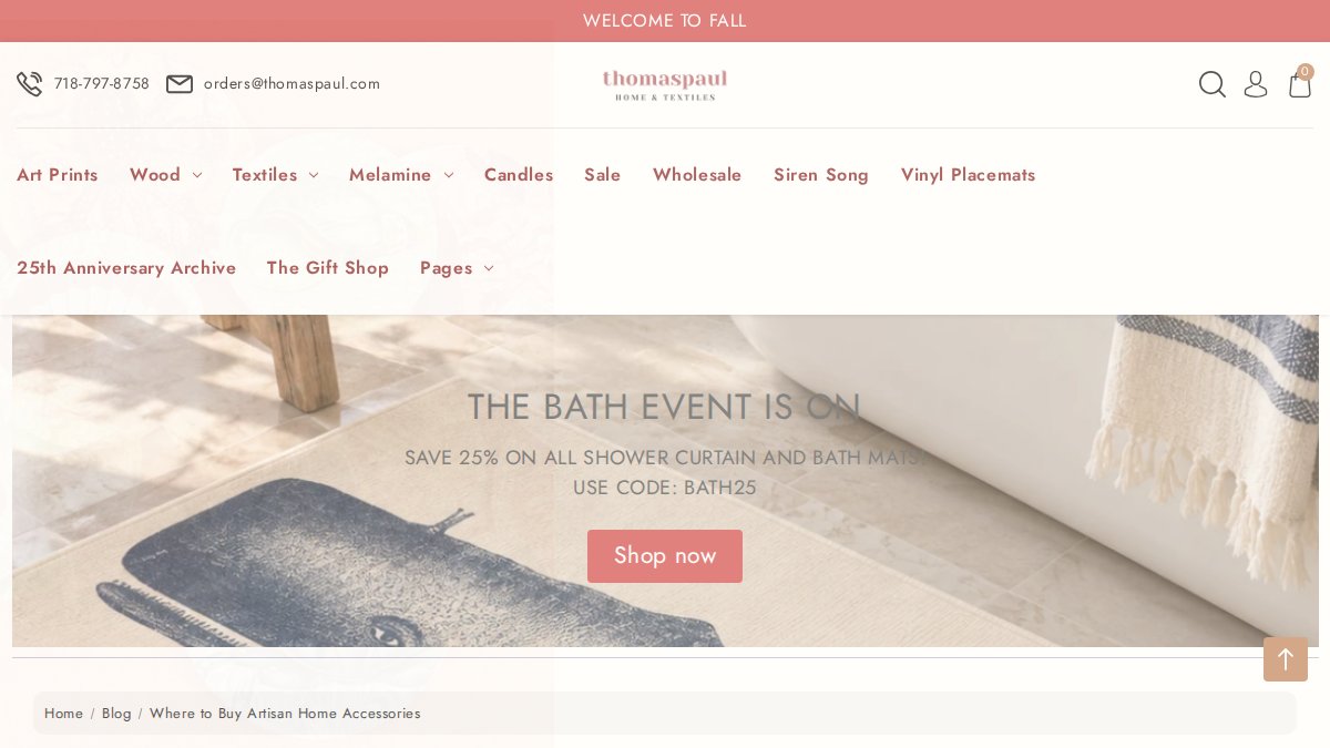Screenshot of Where To Buy Artisan Home Accessories page on shopthomaspaul.com