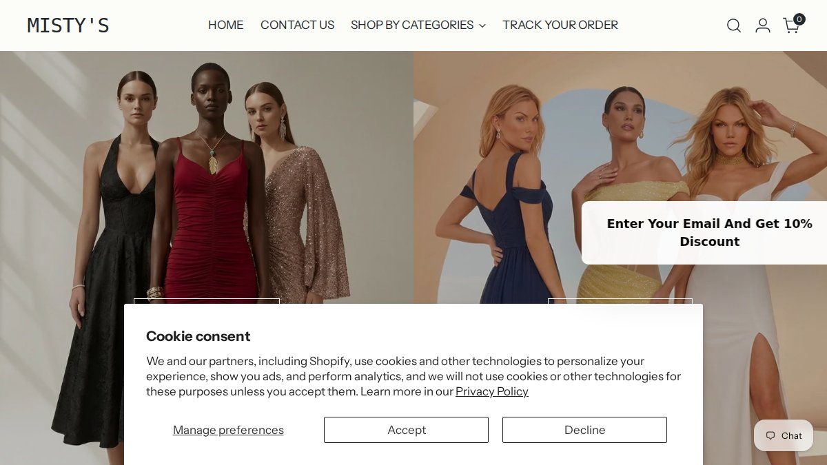 Screenshot of shopwithmistys.com interface