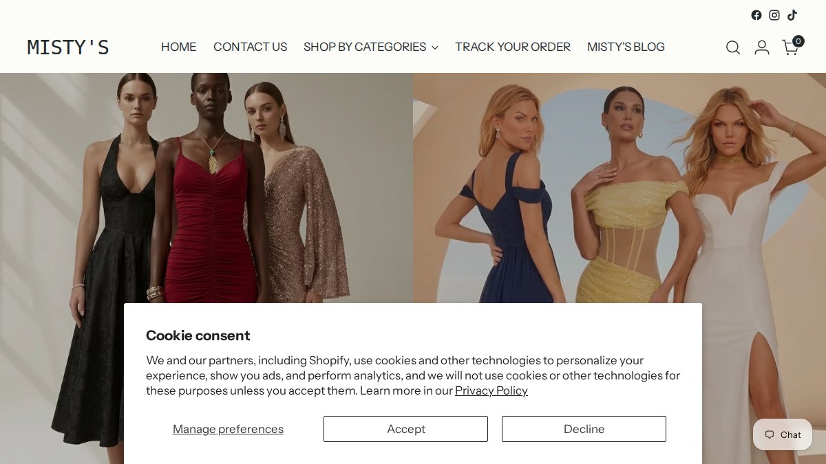 Skærmbillede af shopwithmistys.com-grænsefladen