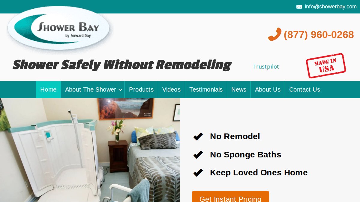 Screenshot of showerbay.com interface